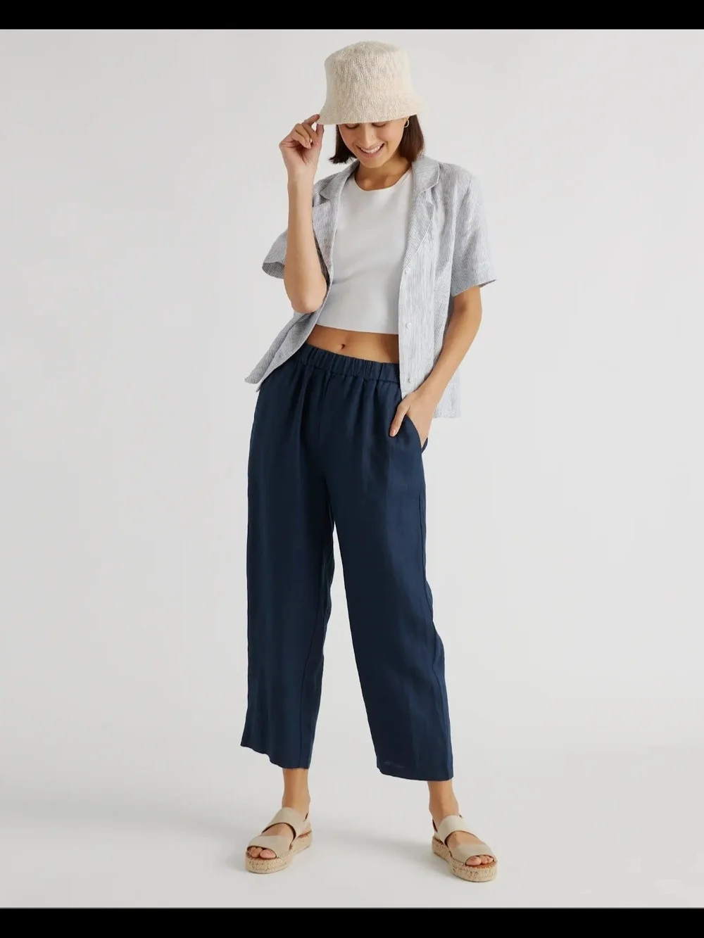 Quince Navy 100% European Linen Trouser Pants